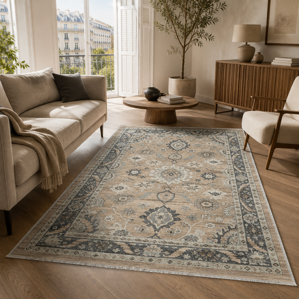 Tapis Géométrique Vintage Crème et Blanc Lavable Ginevra, vue 6