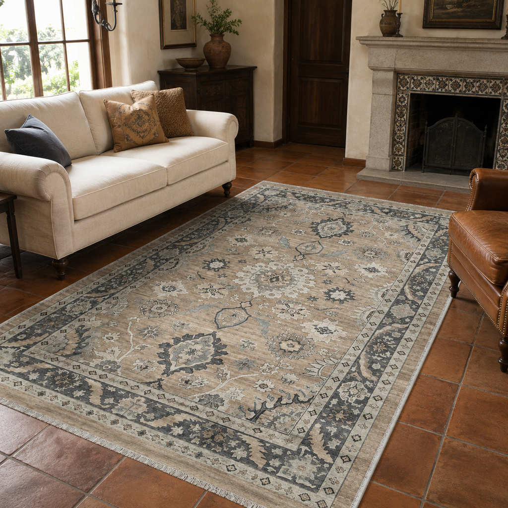 Tapis Géométrique Vintage Crème et Blanc Lavable Ginevra, vue 7