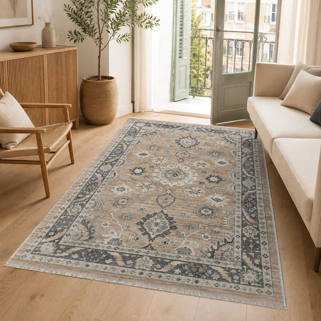 Tapis Géométrique Vintage Crème et Blanc Lavable Ginevra, vue 8
