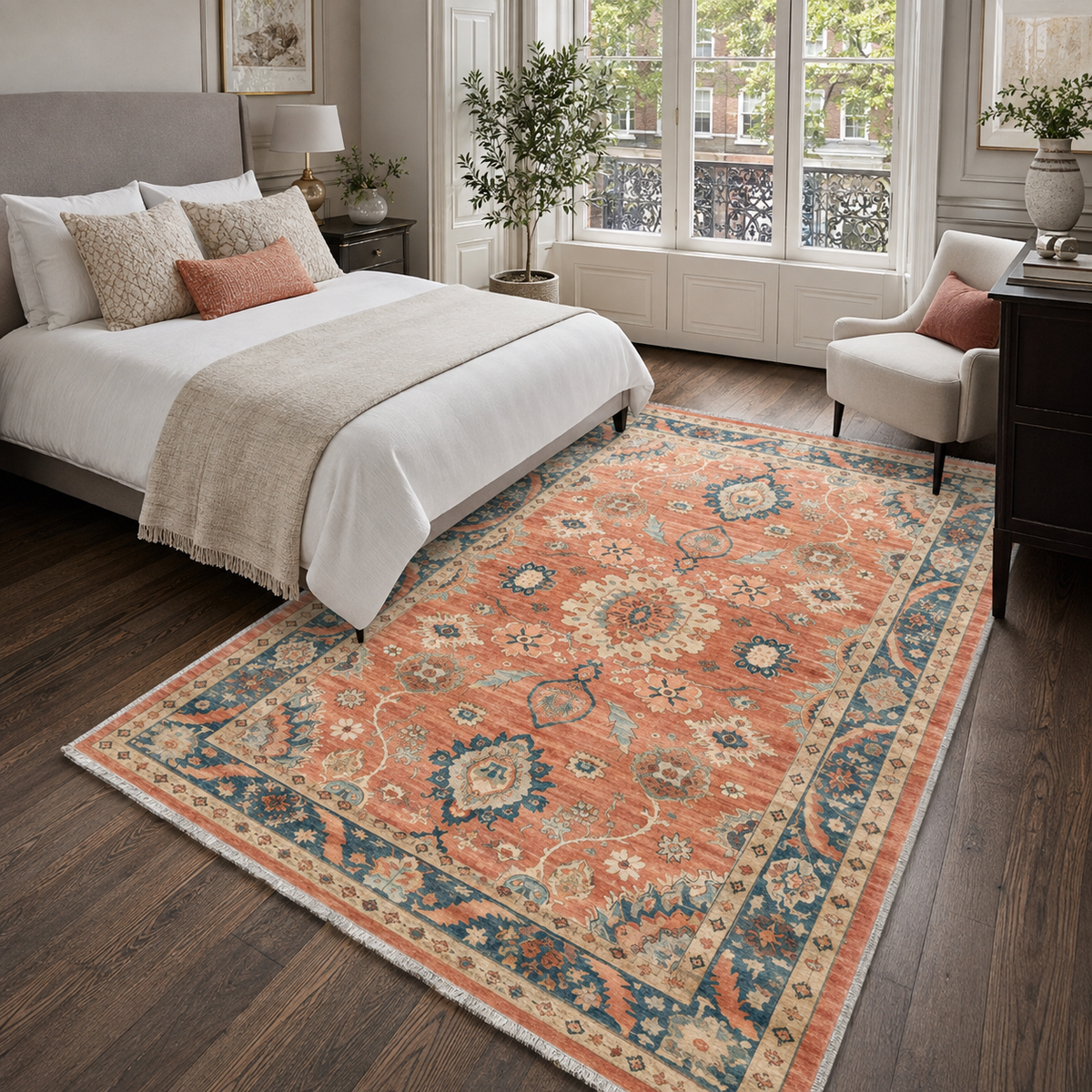 Tapis Ethnique Vintage Crème et Blanc Lavable Émilie, vue 3