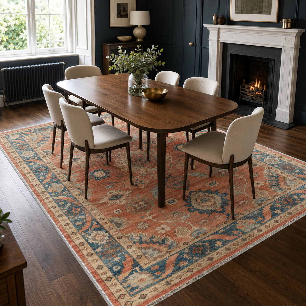 Tapis Ethnique Vintage Crème et Blanc Lavable Émilie, vue 4