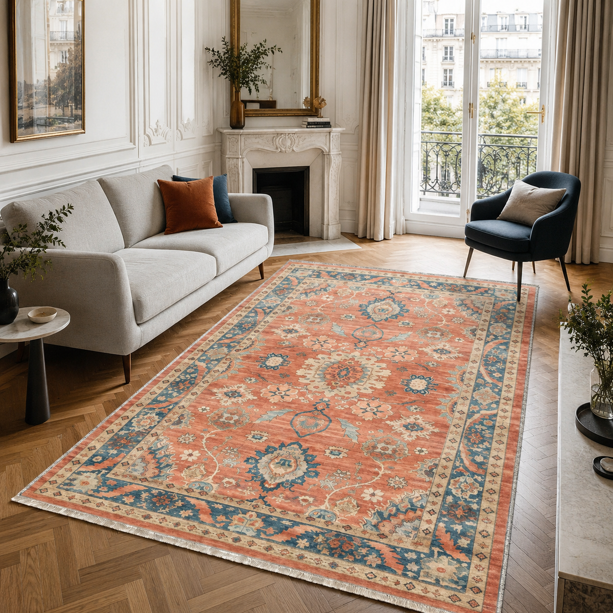 Tapis Ethnique Vintage Crème et Blanc Lavable Émilie, vue 5