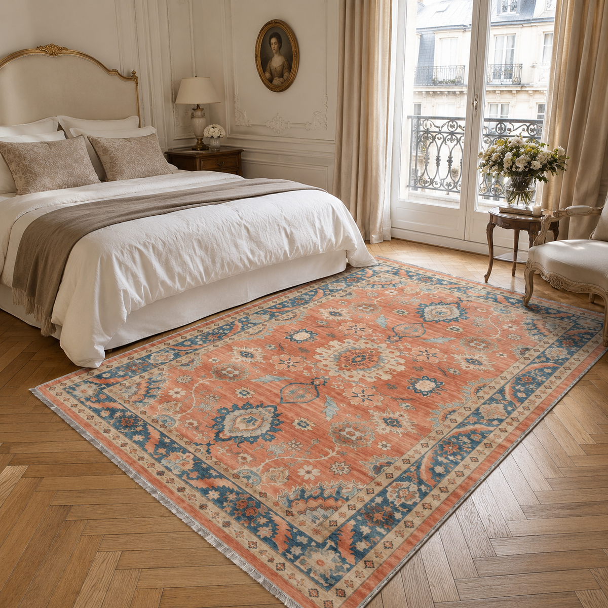 Tapis Ethnique Vintage Crème et Blanc Lavable Émilie, vue 6
