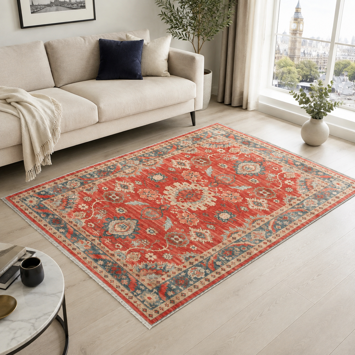 Tapis Ethnique Vintage Bordeaux Lavable Ophélie, vue 8