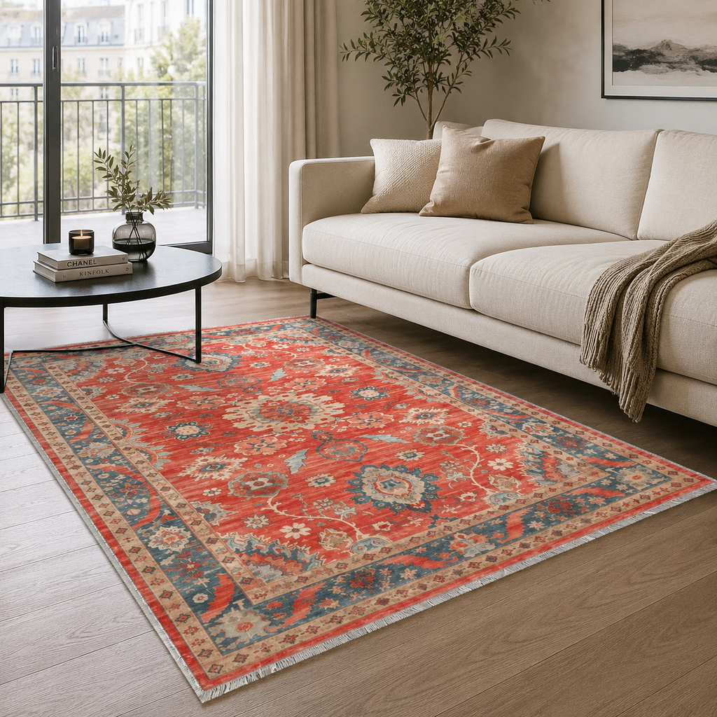 Tapis Ethnique Vintage Bordeaux Lavable Ophélie, vue 3