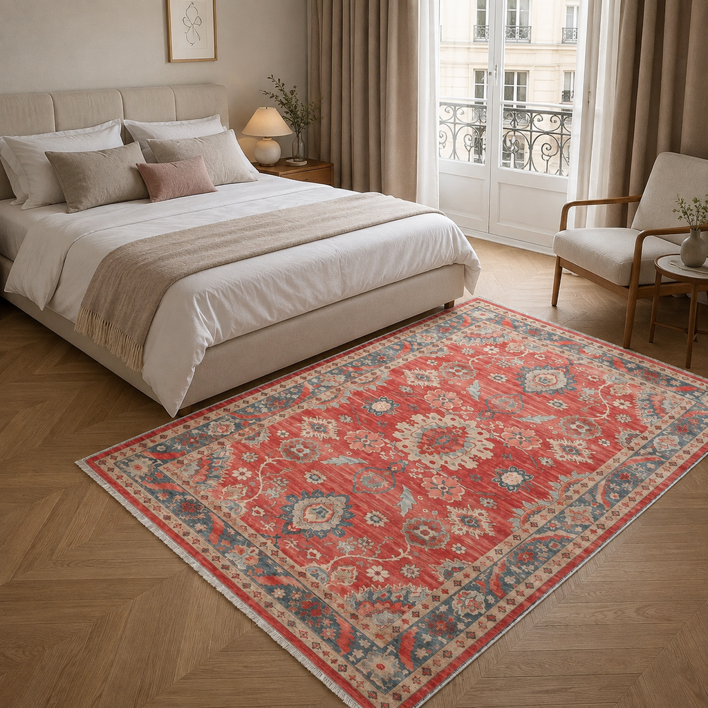 Tapis Ethnique Vintage Bordeaux Lavable Ophélie, vue 5