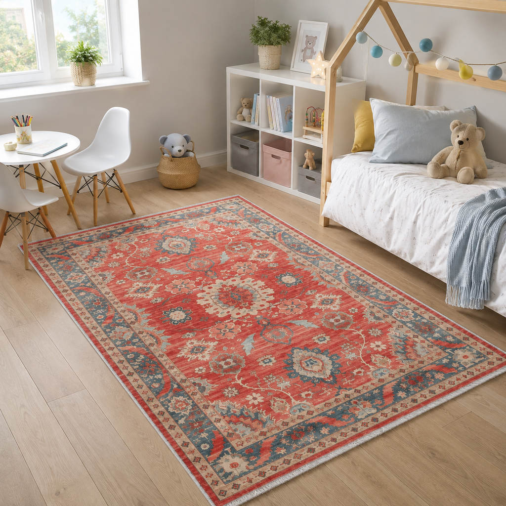 Tapis Ethnique Vintage Bordeaux Lavable Ophélie, vue 6