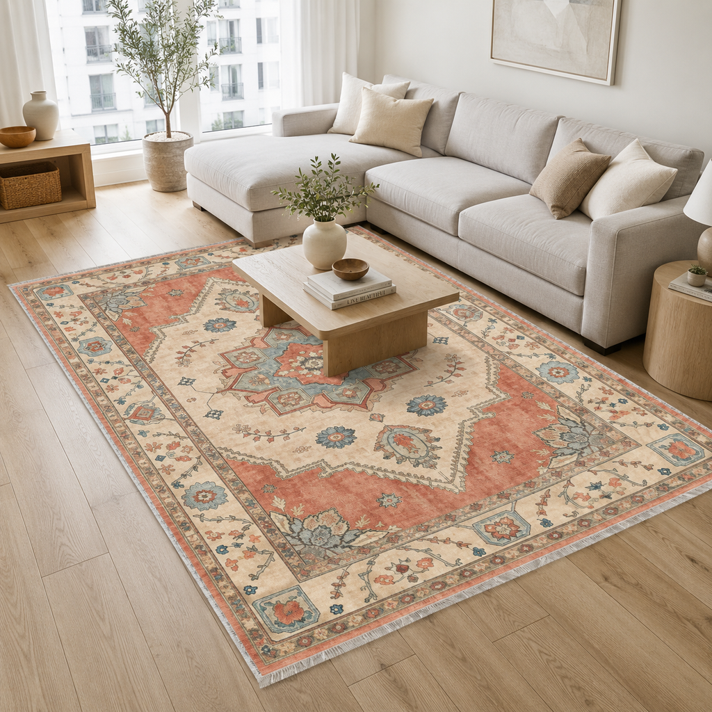 Tapis Classique Vintage Crème et Blanc Lavable Lison, vue 3