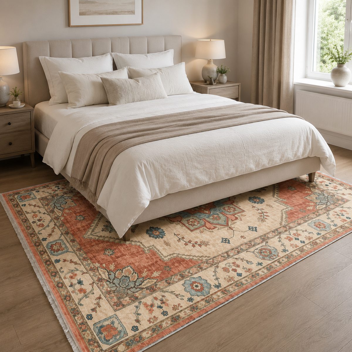 Tapis Classique Vintage Crème et Blanc Lavable Lison, vue 5