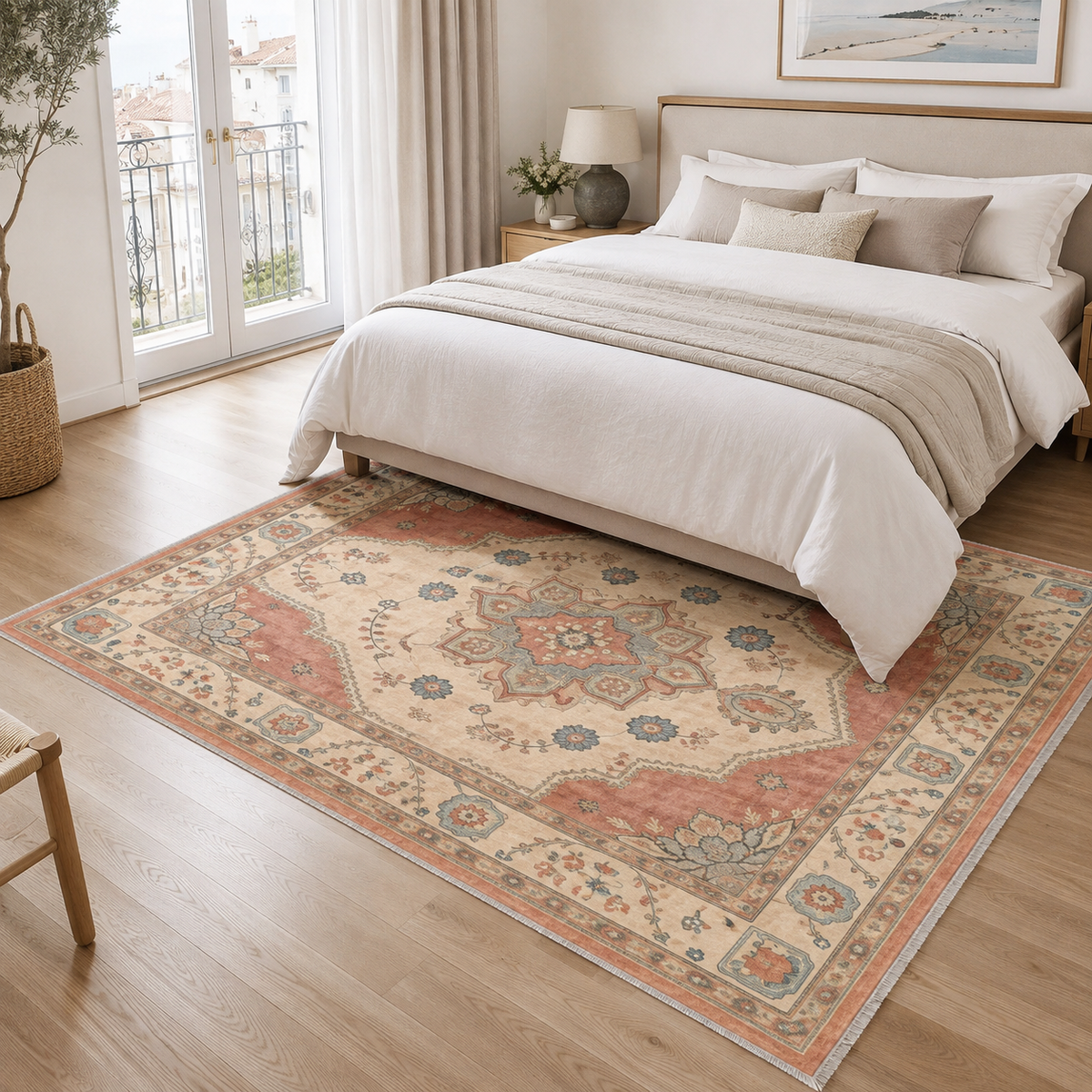 Tapis Classique Vintage Crème et Blanc Lavable Lison, vue 6