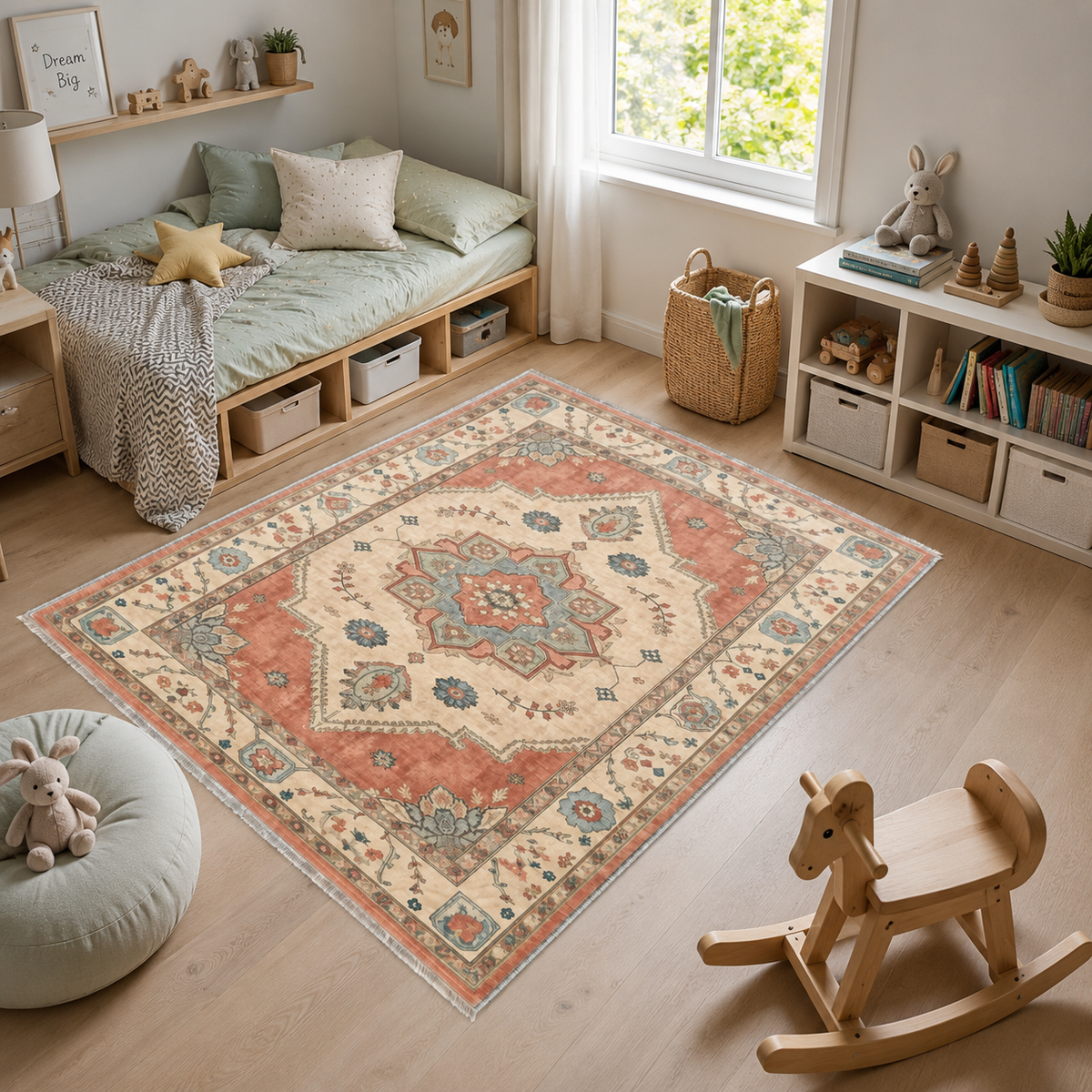 Tapis Classique Vintage Crème et Blanc Lavable Lison, vue 7