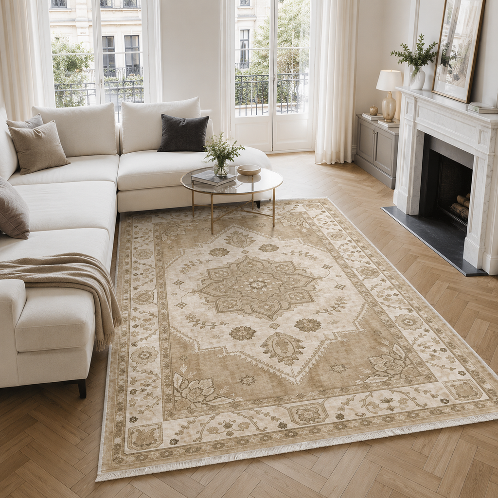 Tapis Classique Vintage Crème et Blanc Lavable Hortense, vue 9