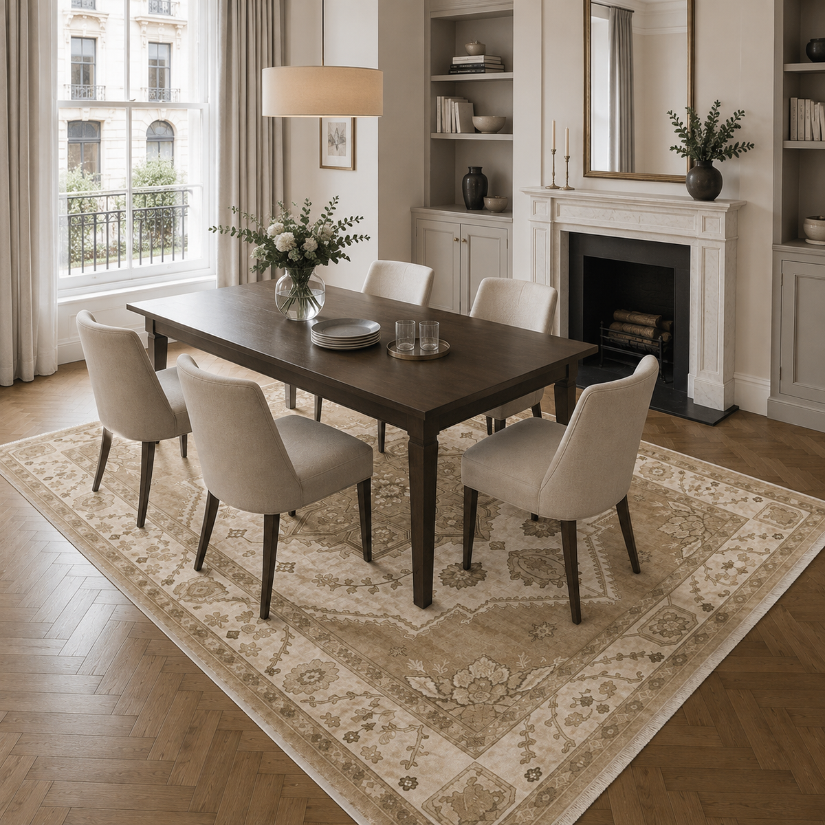 Tapis Classique Vintage Crème et Blanc Lavable Hortense, vue 4