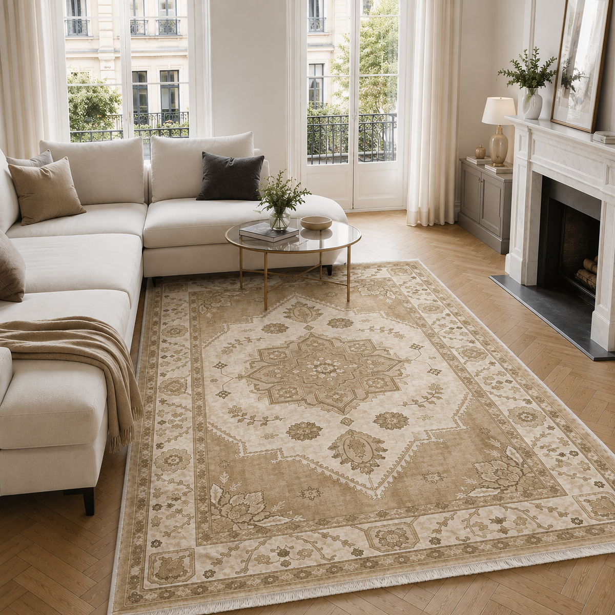 Tapis Classique Vintage Crème et Blanc Lavable Hortense, vue 5