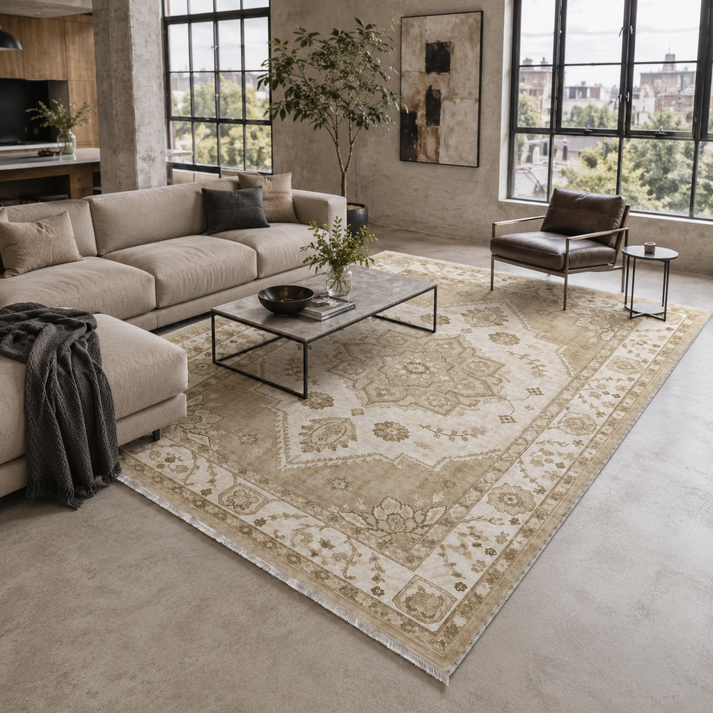 Tapis Classique Vintage Crème et Blanc Lavable Hortense, vue 7