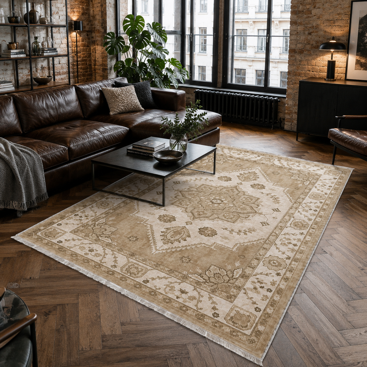 Tapis Classique Vintage Crème et Blanc Lavable Hortense, vue 8