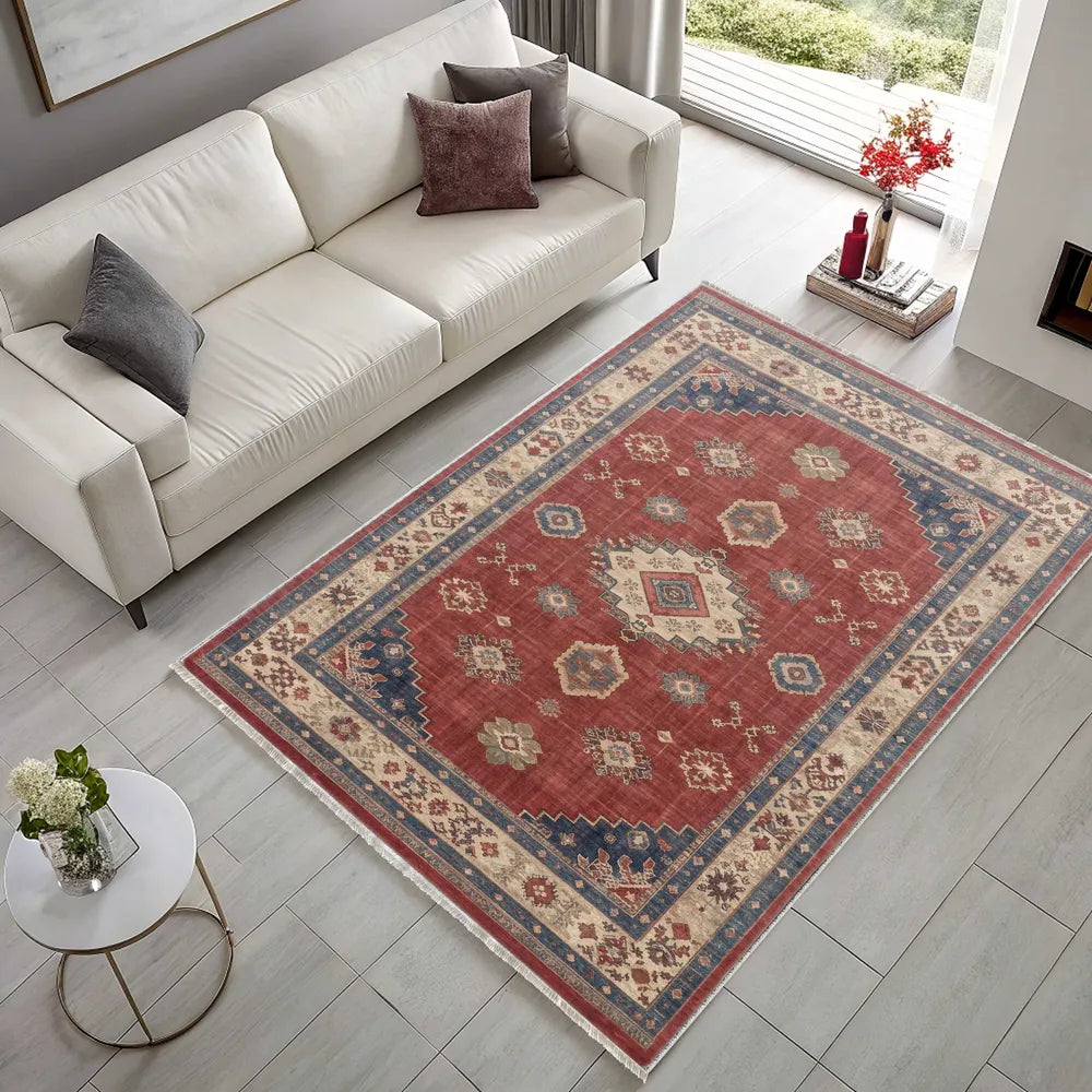 Tapis Ethnique Vintage Bordeaux Lavable Ella, vue 4