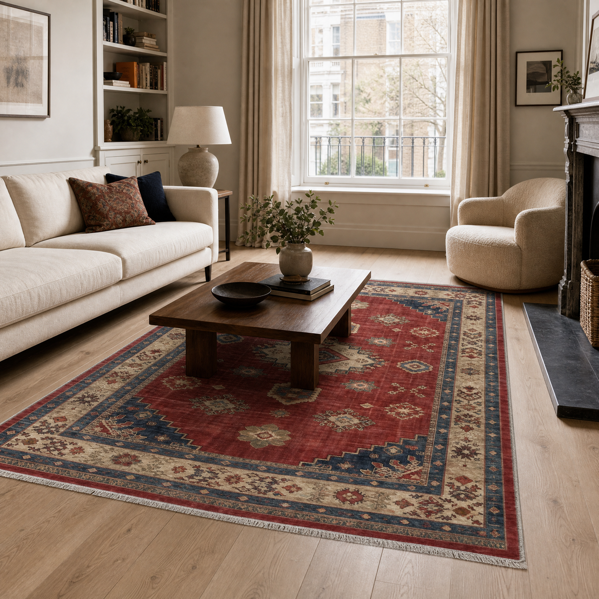 Tapis Ethnique Vintage Bordeaux Lavable Ella, vue principale