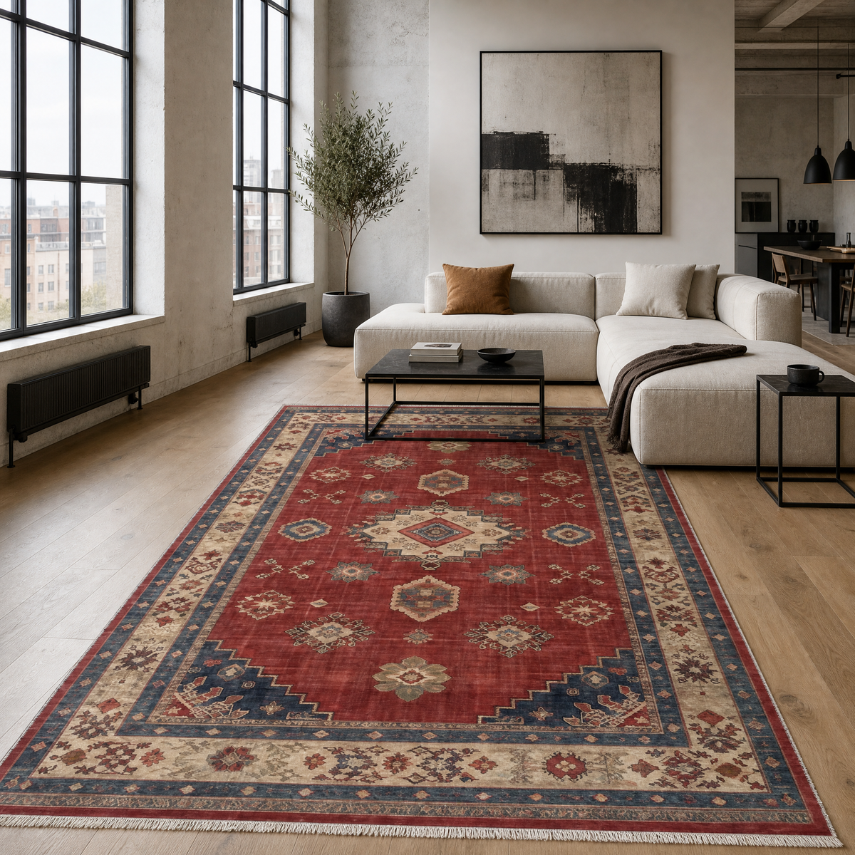 Tapis Ethnique Vintage Bordeaux Lavable Ella, vue 3