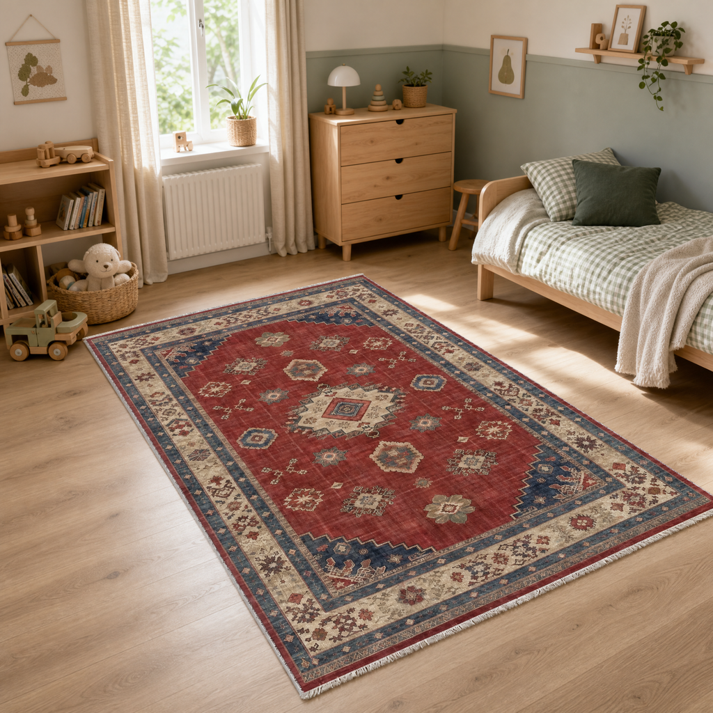 Tapis Ethnique Vintage Bordeaux Lavable Ella, vue 9