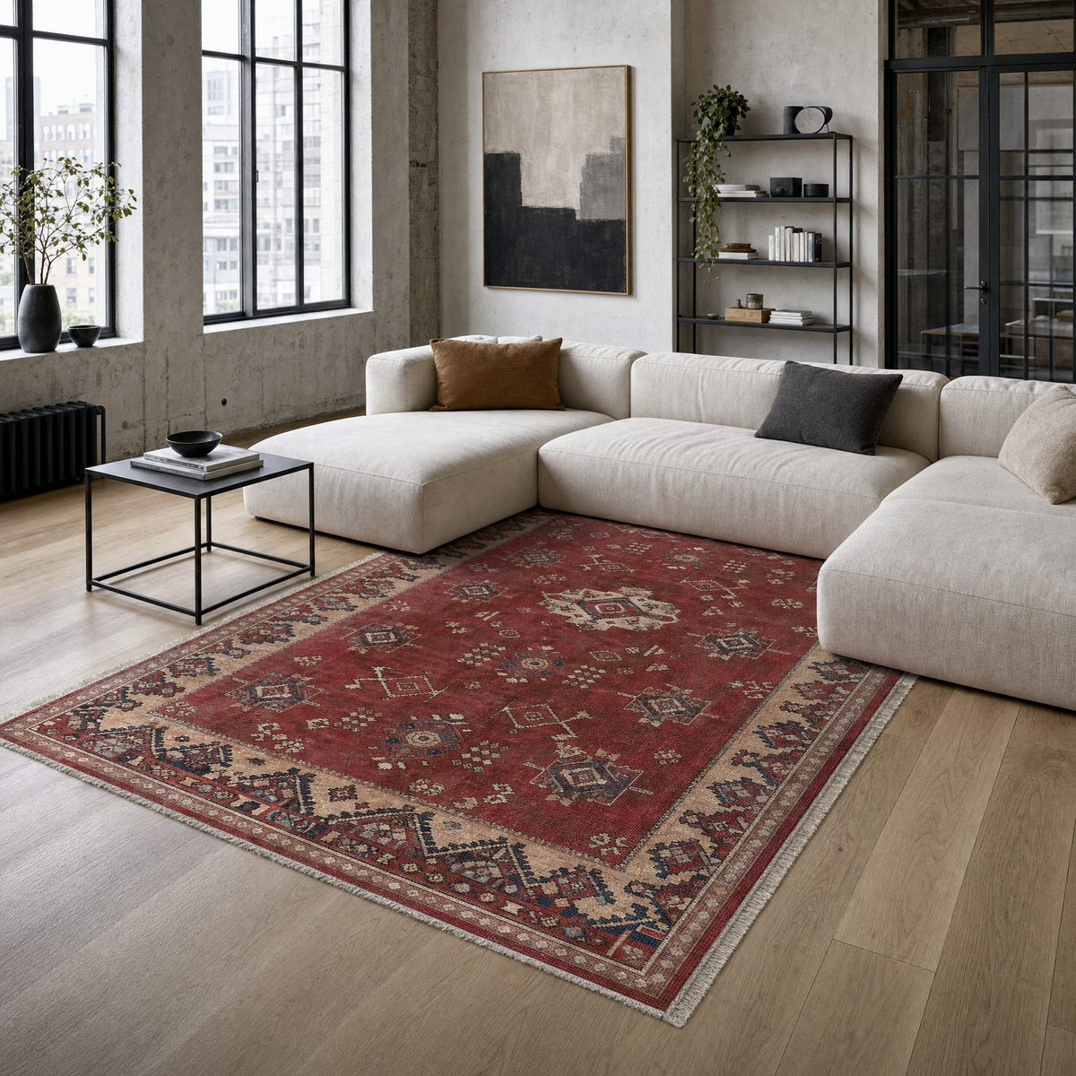 Tapis Classique Vintage Crème et Blanc Lavable Morgane, vue 3