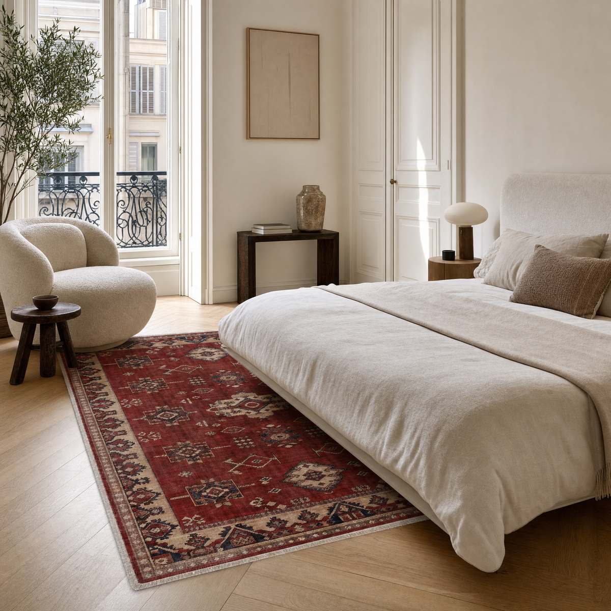 Tapis Classique Vintage Crème et Blanc Lavable Morgane, vue 7