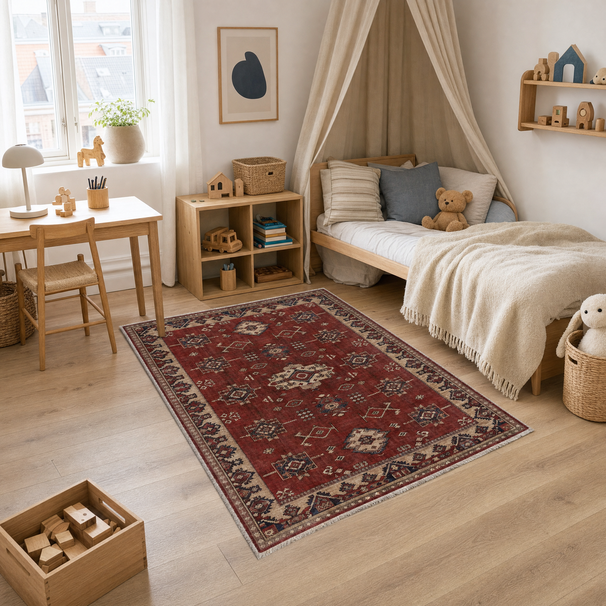 Tapis Classique Vintage Crème et Blanc Lavable Morgane, vue 10