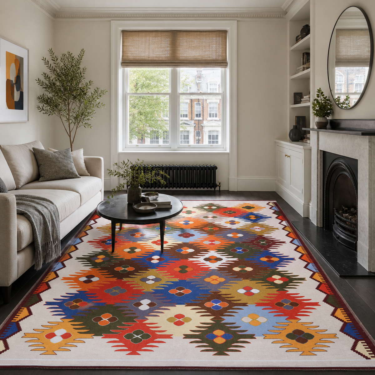 Tapis Ethnique Bordeaux Lavable Hortense, vue principale