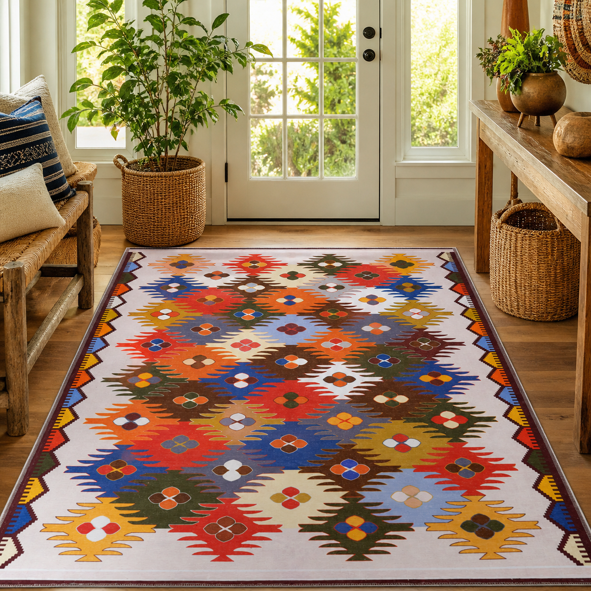Tapis Ethnique Bordeaux Lavable Hortense, vue 8