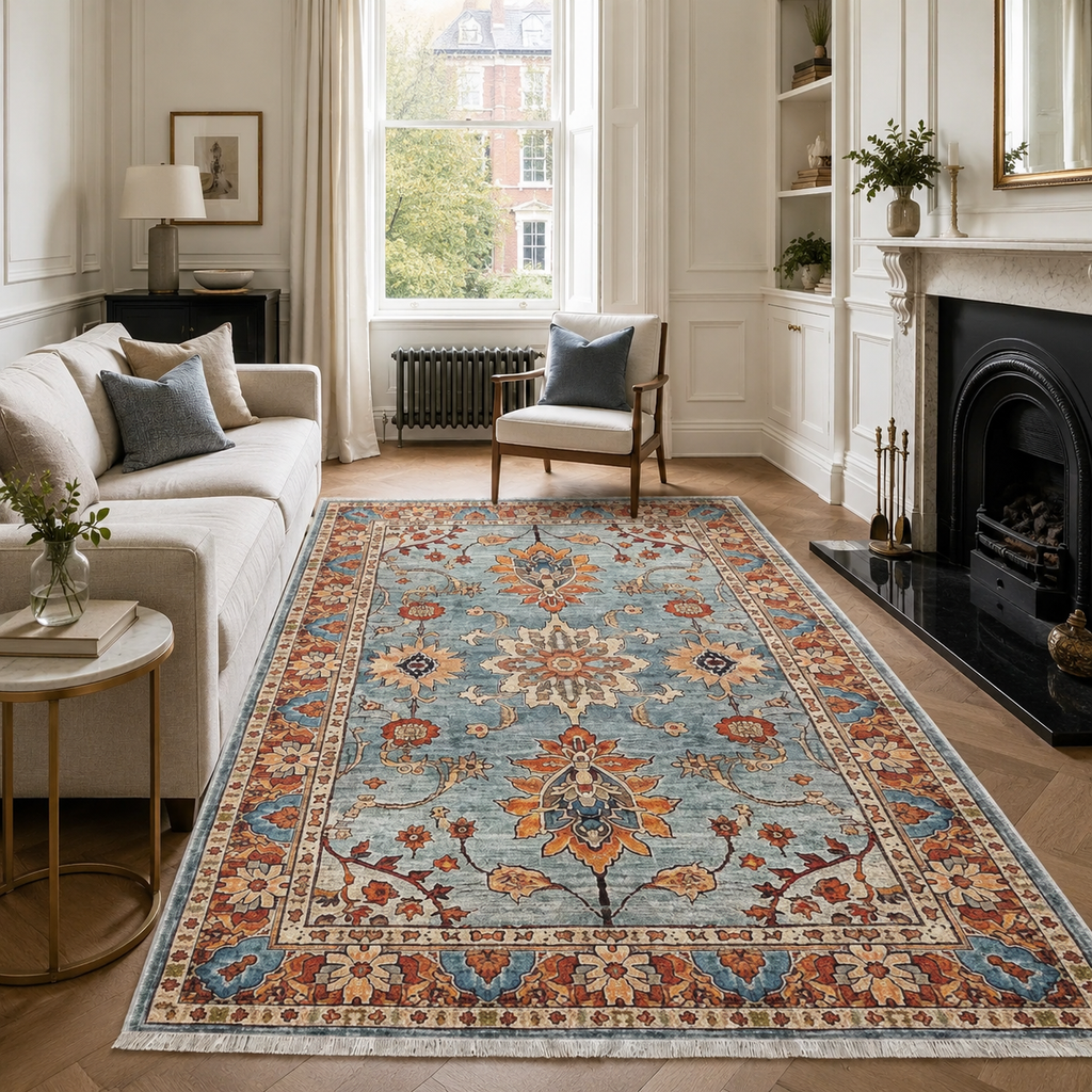 Tapis Géométrique Moderne Crème et Blanc Lavable Félicie, vue principale