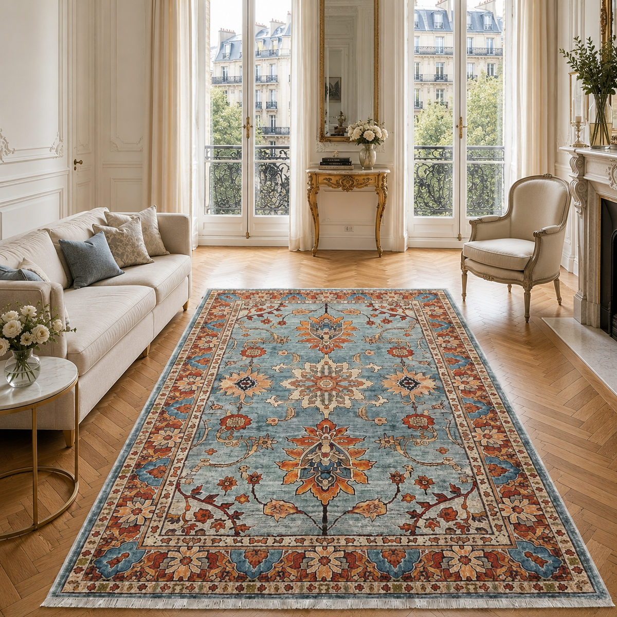 Tapis Géométrique Moderne Crème et Blanc Lavable Félicie, vue 5