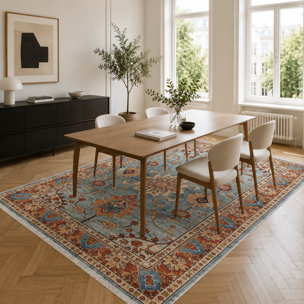 Tapis Géométrique Moderne Crème et Blanc Lavable Félicie, vue 8