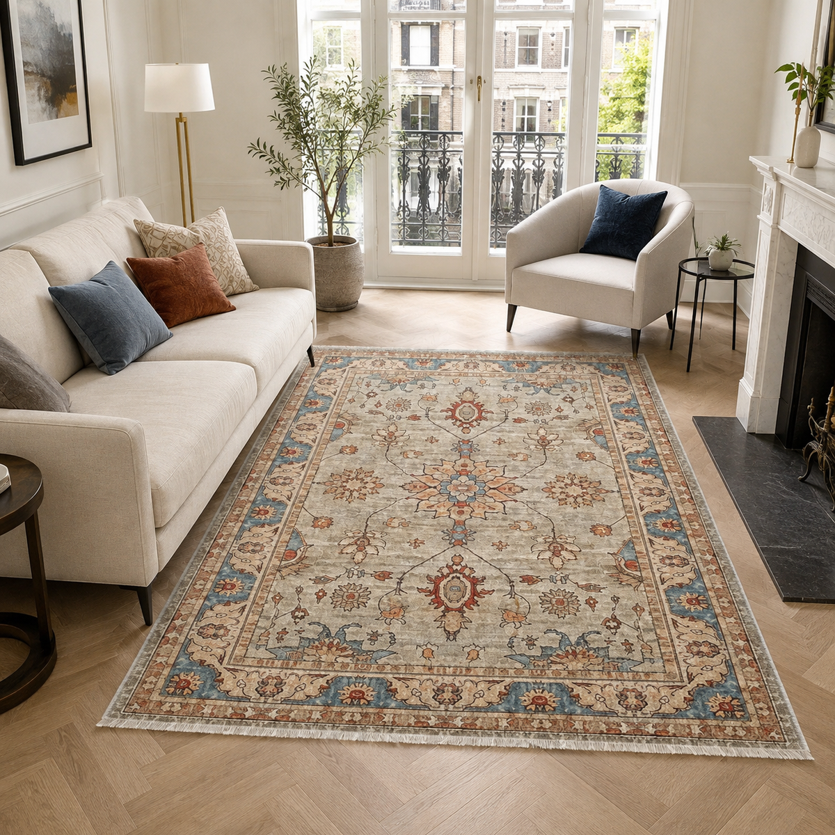 Tapis Classique Crème et Blanc Lavable Cléo, vue 9