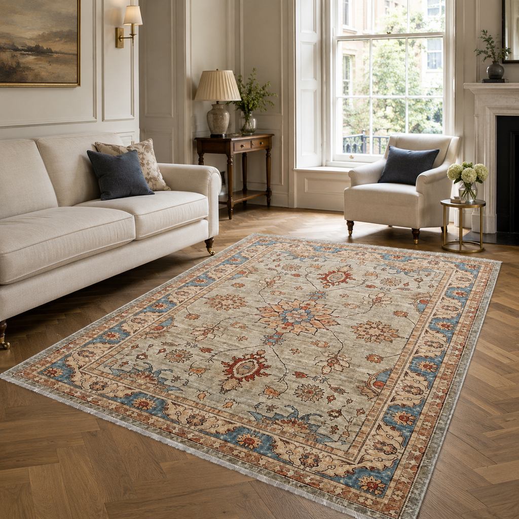 Tapis Classique Crème et Blanc Lavable Cléo, vue 3