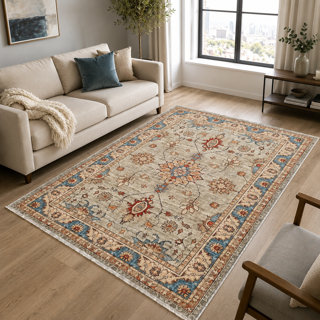 Tapis Classique Crème et Blanc Lavable Cléo, vue 4