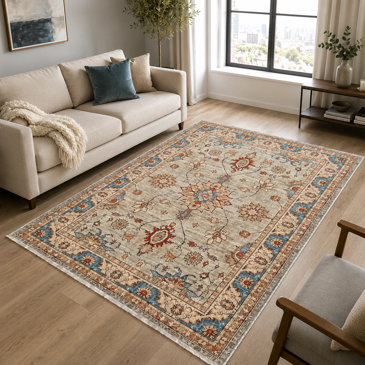 Tapis Classique Crème et Blanc Lavable Cléo, vue 4