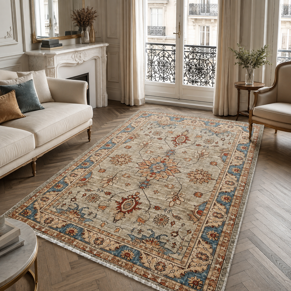 Tapis Classique Crème et Blanc Lavable Cléo, vue 5