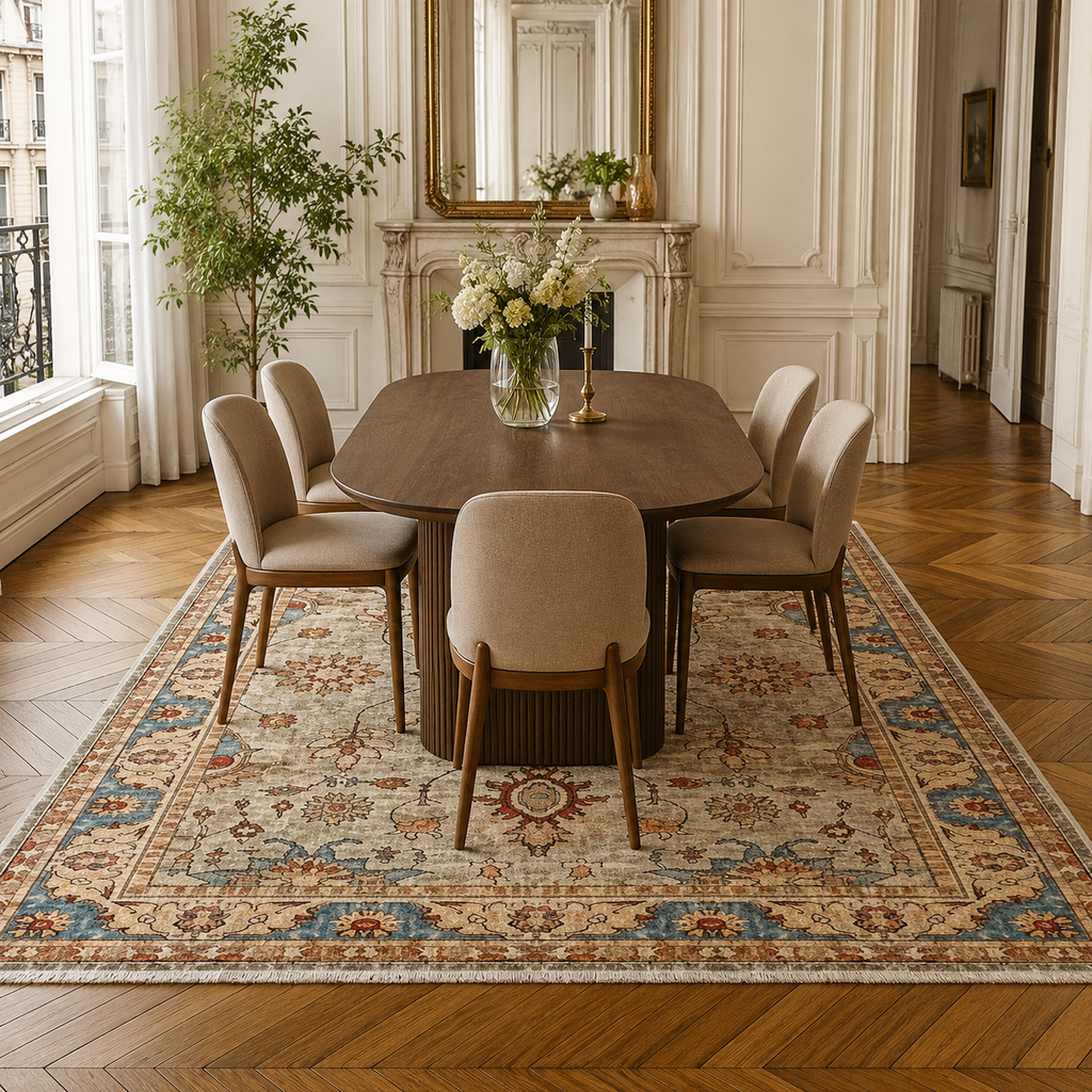 Tapis Classique Crème et Blanc Lavable Cléo, vue 6