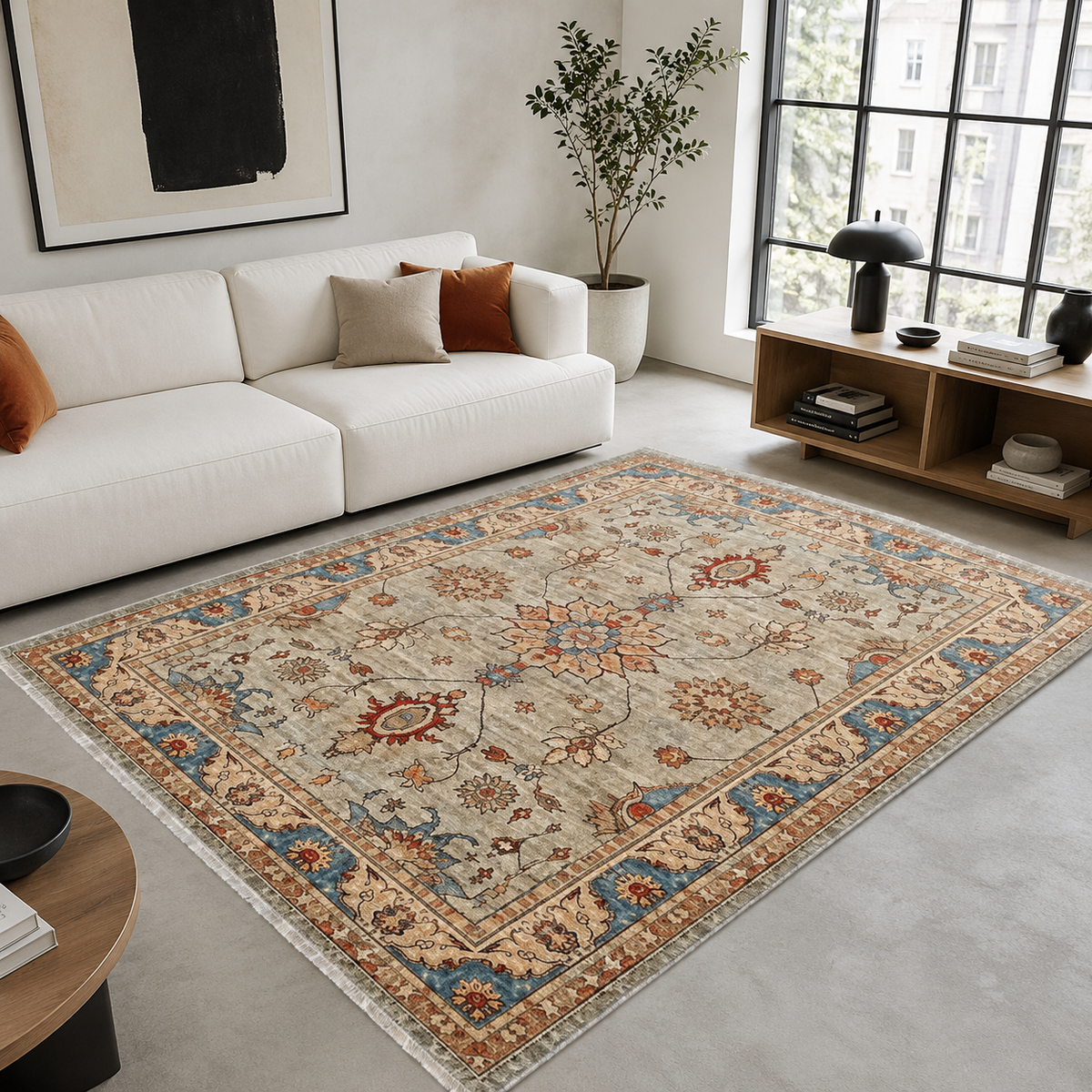 Tapis Classique Crème et Blanc Lavable Cléo, vue 8