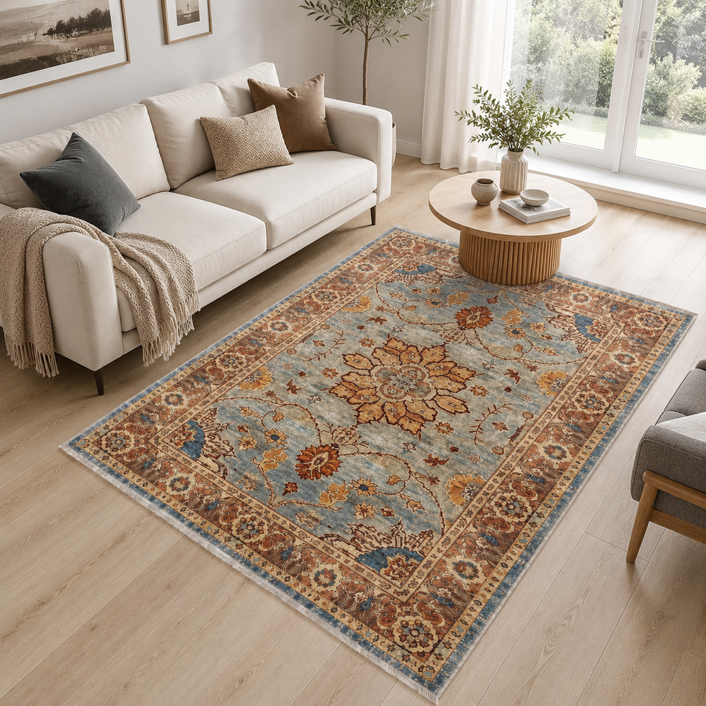 Tapis Classique Bleu Marine Lavable Faustine, vue 9