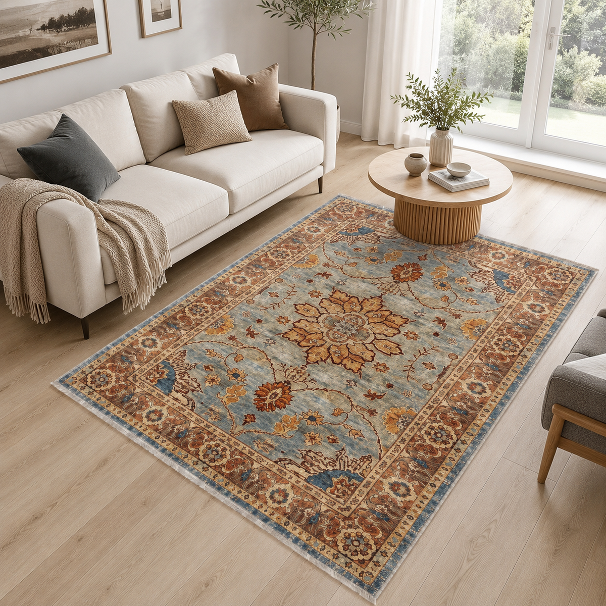 Détail du motif du tapis classique bleu marine lavable Faustine