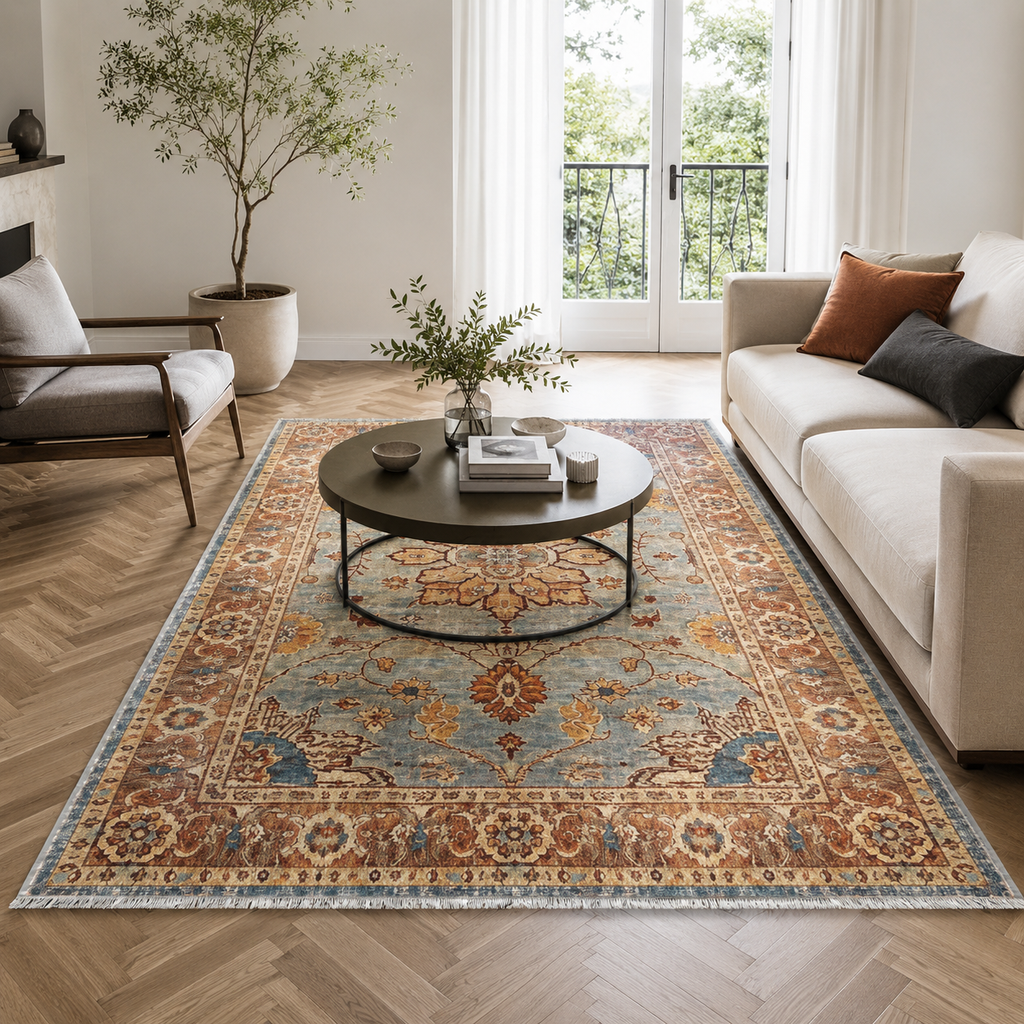 Tapis Classique Bleu Marine Lavable Faustine, vue 3