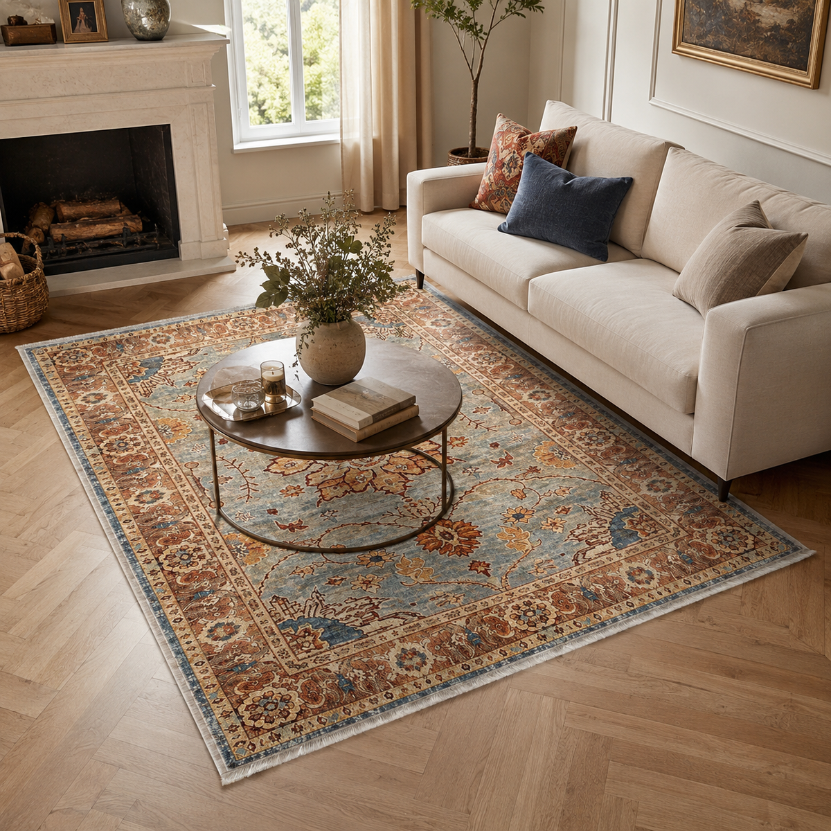 Tapis Classique Bleu Marine Lavable Faustine, vue 4
