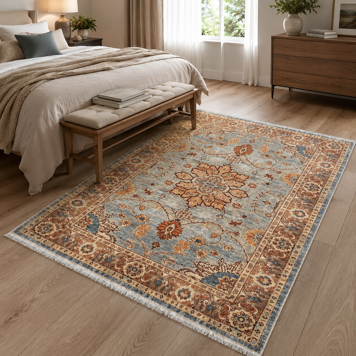 Tapis Classique Bleu Marine Lavable Faustine, vue 6