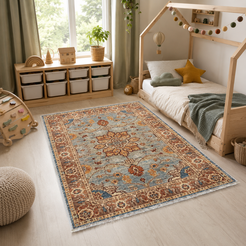 Tapis Classique Bleu Marine Lavable Faustine, vue 8