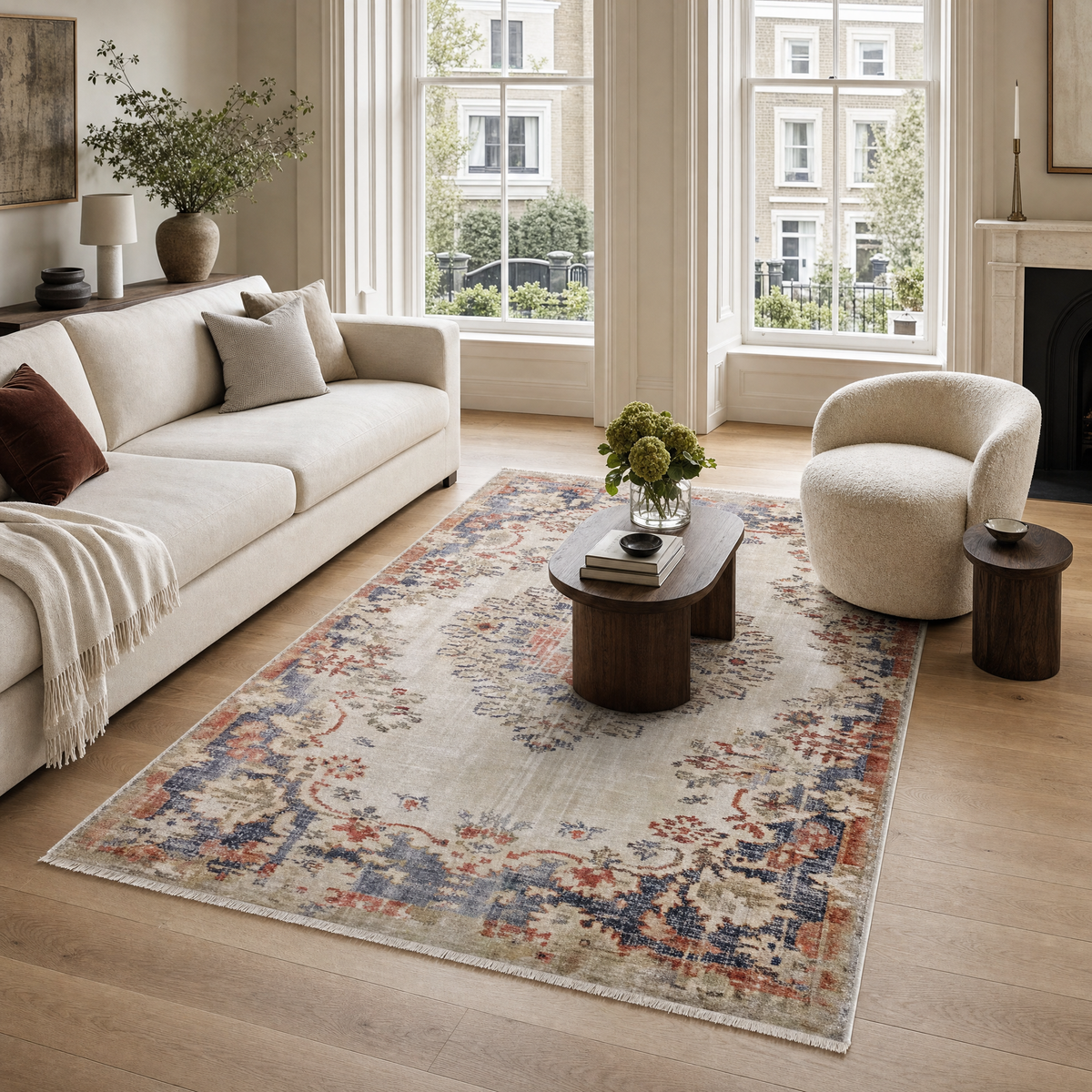 Tapis Classique Vintage Gris Lavable Aïda, vue principale