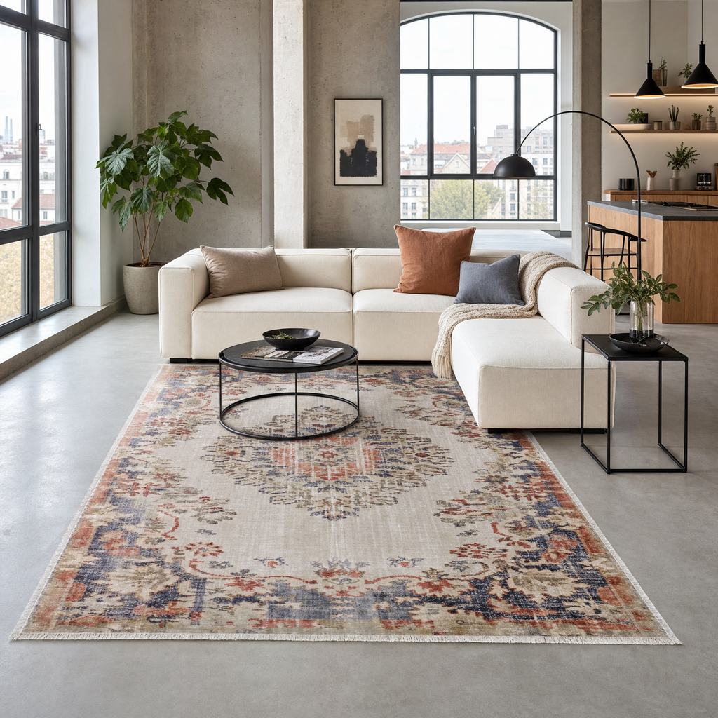 Tapis Classique Vintage Gris Lavable Aïda, vue 3