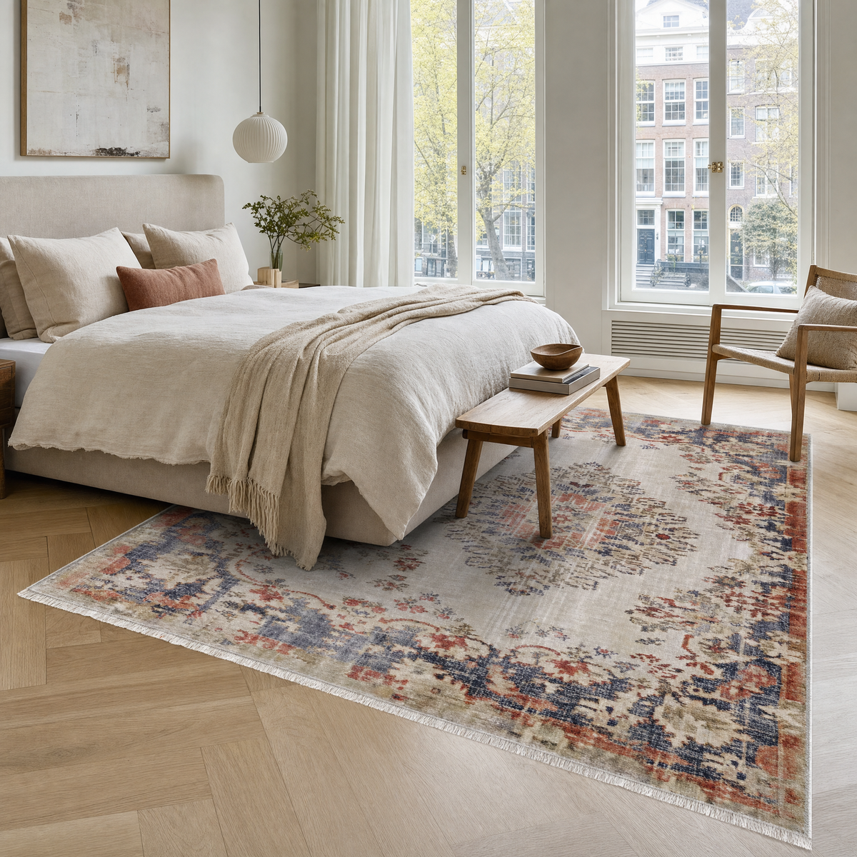 Tapis Classique Vintage Gris Lavable Aïda, vue 7