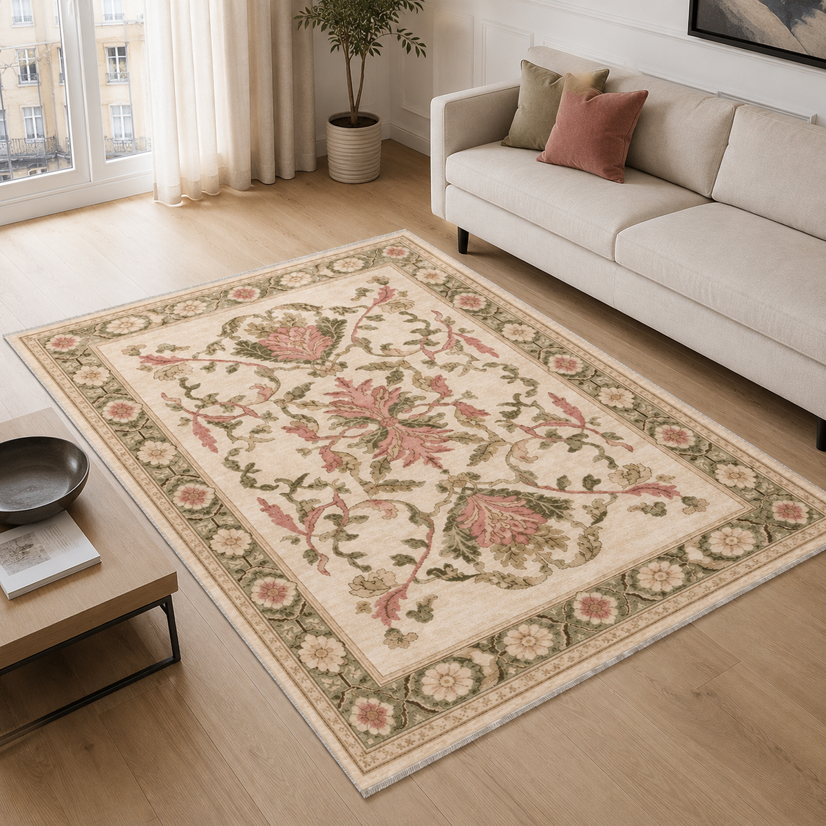 Tapis Géométrique Moderne Crème et Blanc Lavable Coline, vue 3