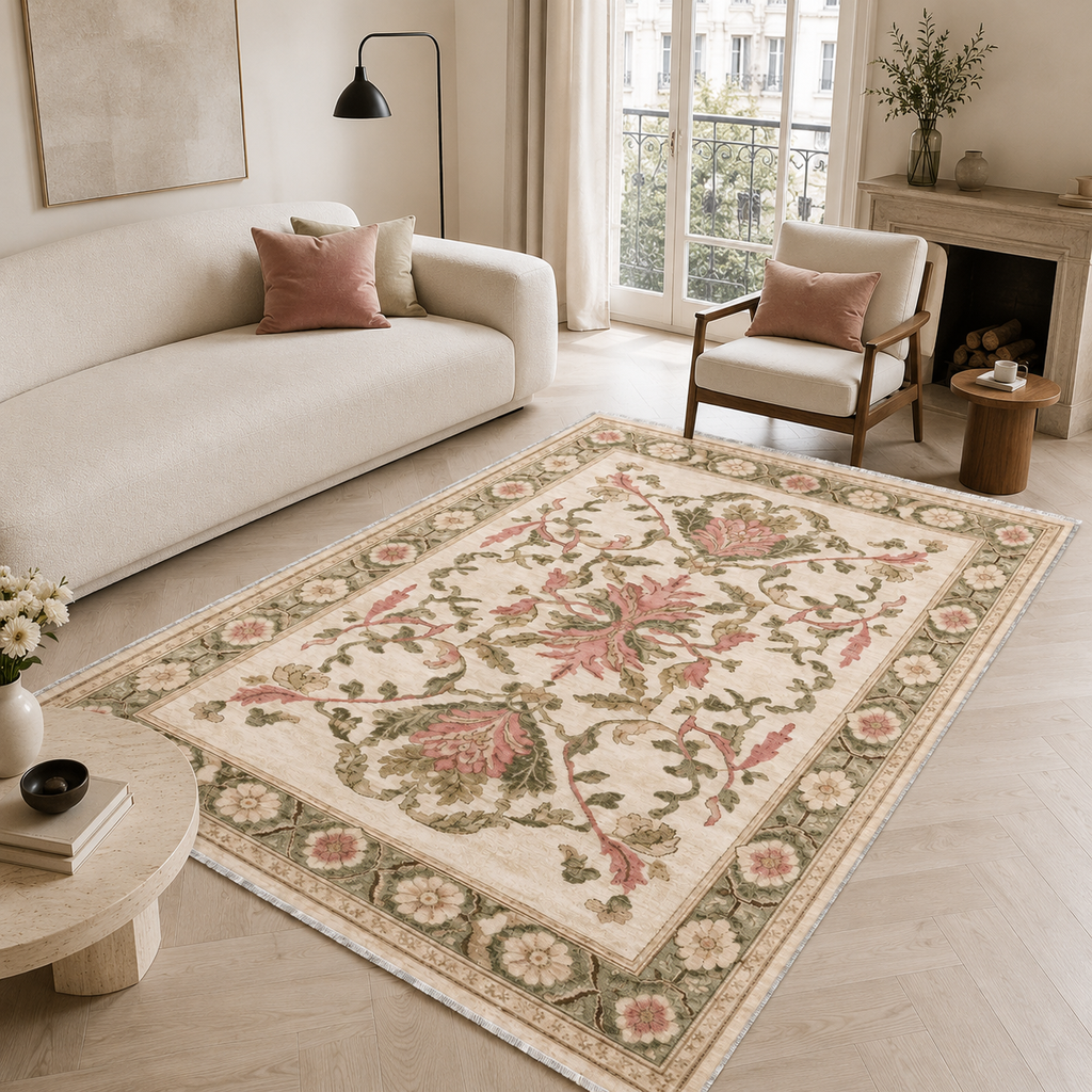 Tapis Géométrique Moderne Crème et Blanc Lavable Coline, vue 4